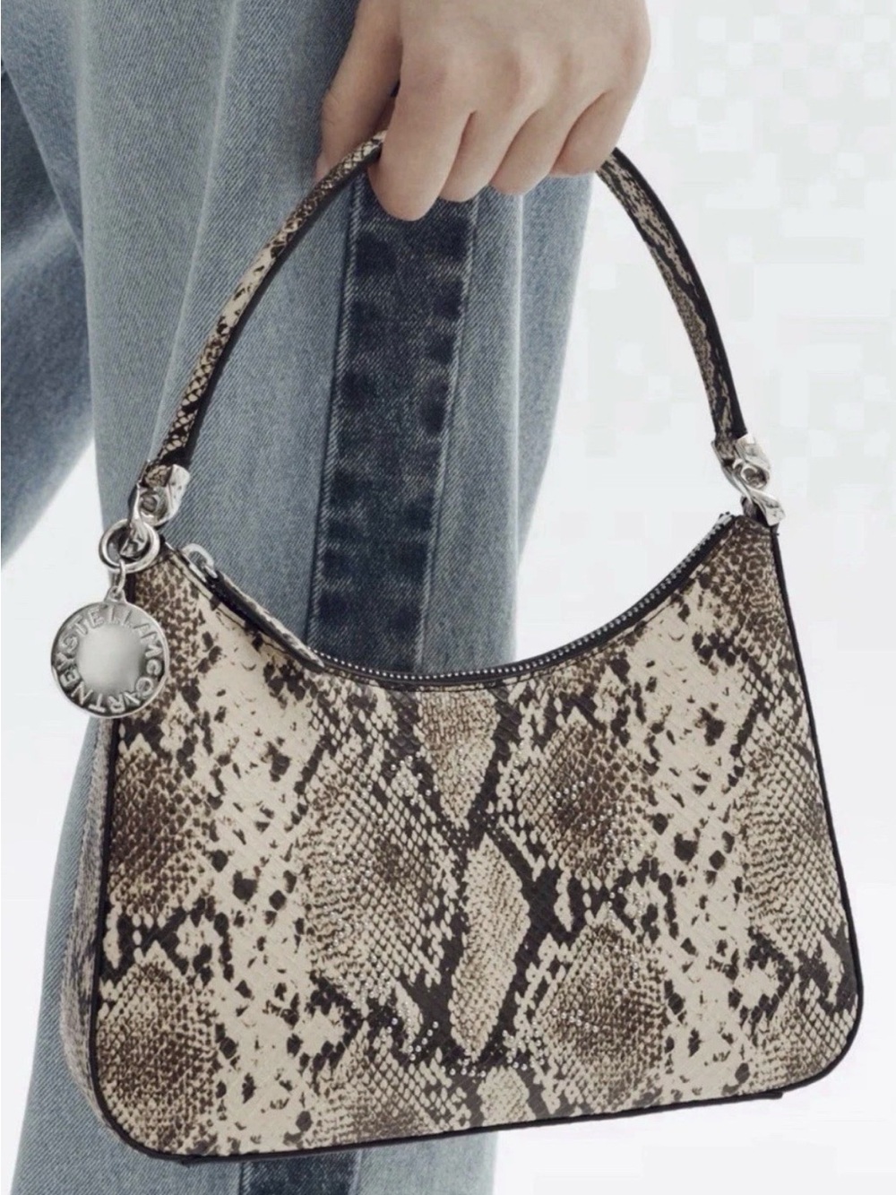 Stella McCartney Black and Beige Faux Snakeskin Shoulder Bag - Picture 2 of 5